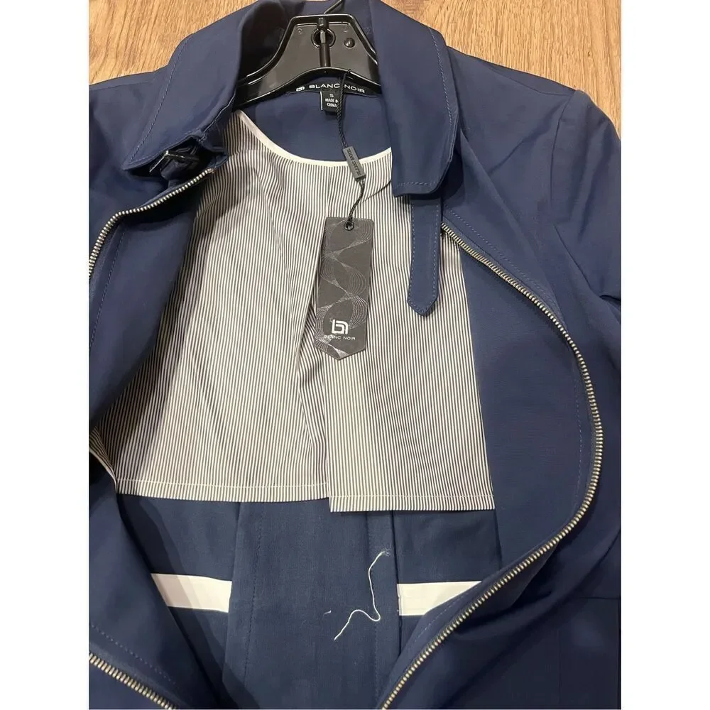 Blanc Noir Travel Engineer All Weather Navy Blue Midi Trench Coat  size S winter - Picture 6 of 6